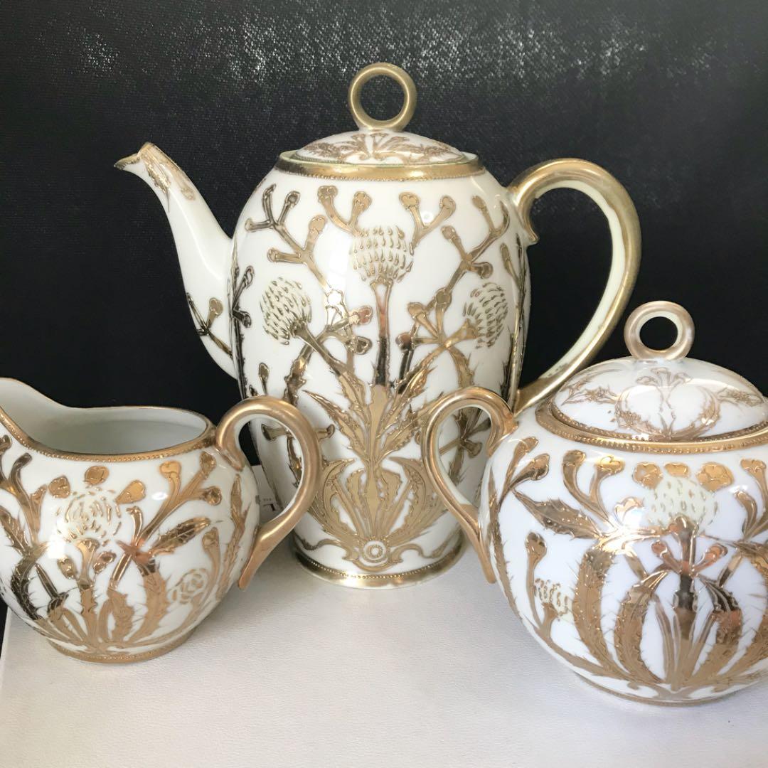 オールドノリタケ  金盛り  金彩描き ポット セット