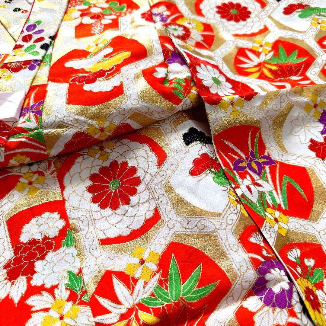 七五三 女の子 着物セット 3歳5歳 アンティーク 金彩入り レトロ柄 長襦袢付