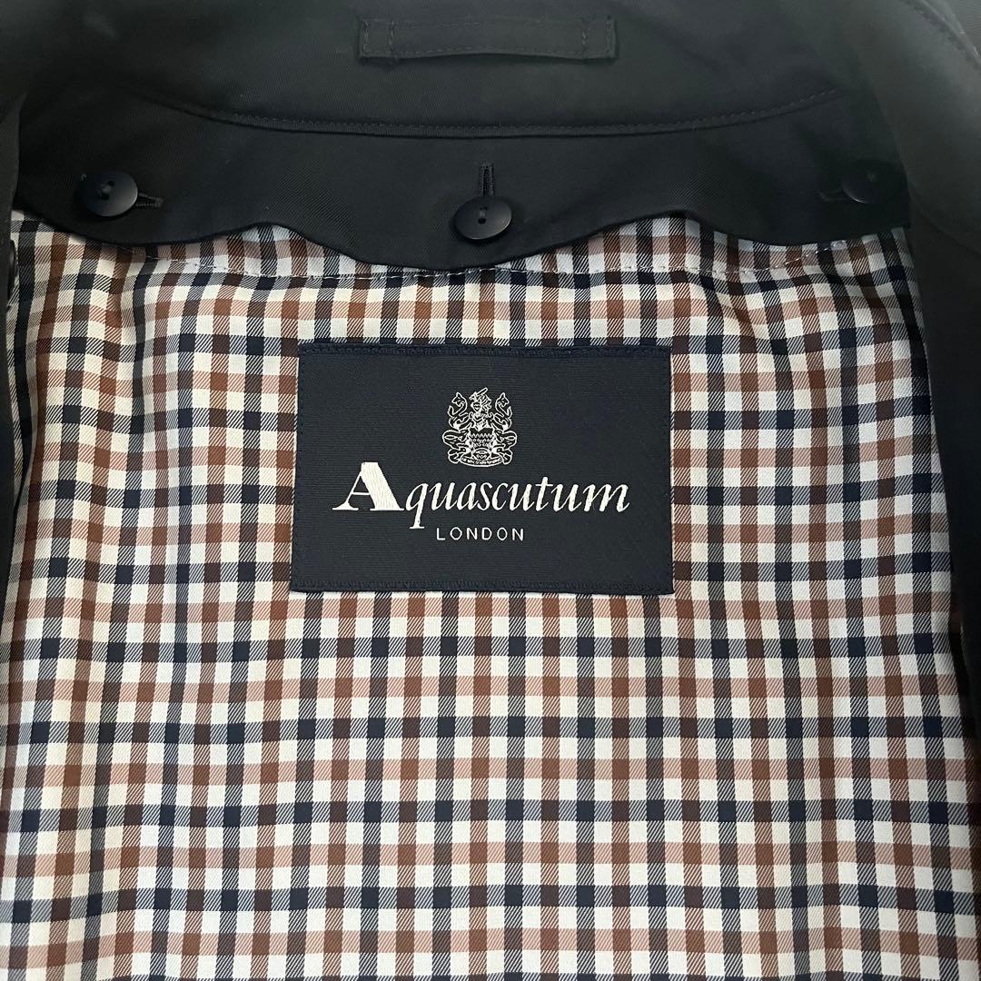 美品　着丈116cm マキシ丈　アクアスキュータム　トレンチコート　紺　M