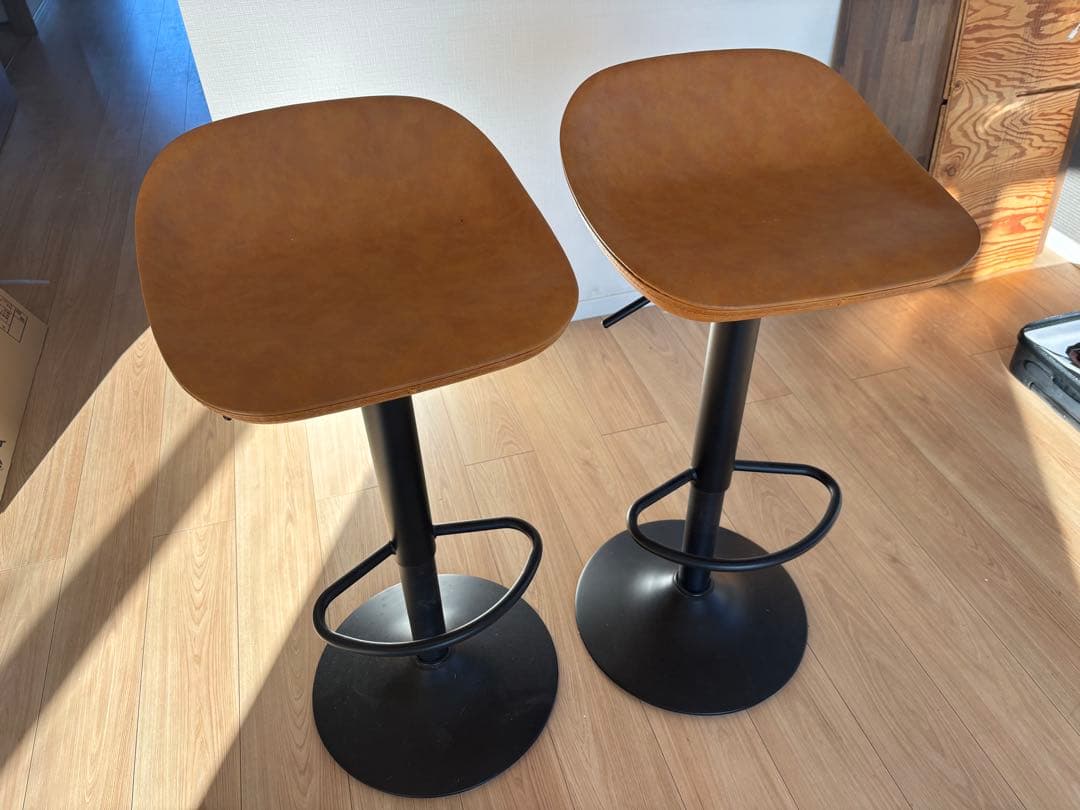 ブラウン合成皮革スツール 高さ調節可能