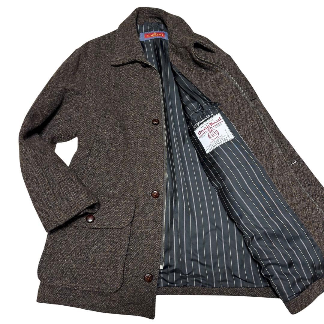 美品 オースティンリード ハリスツイード ステンカラーコート ヘリンボーン L