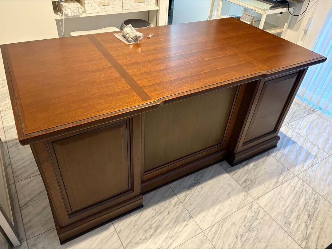 木製大型デスク 引き出し付き