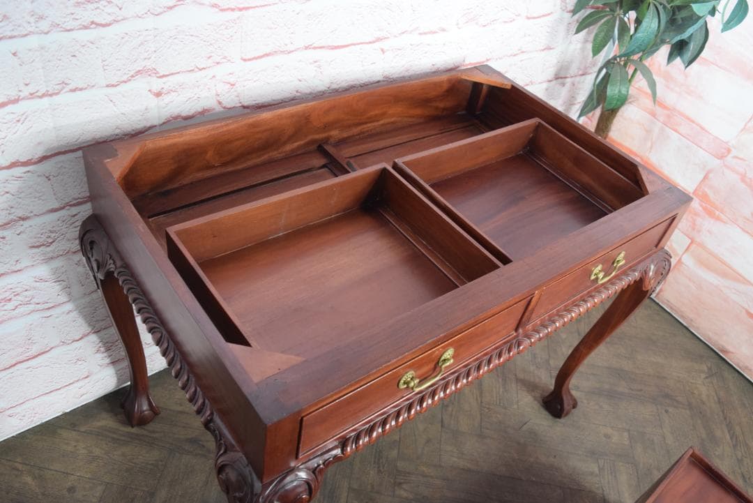 イギリス製 ライティングデスク 高級マホガニー材 チッペンデール