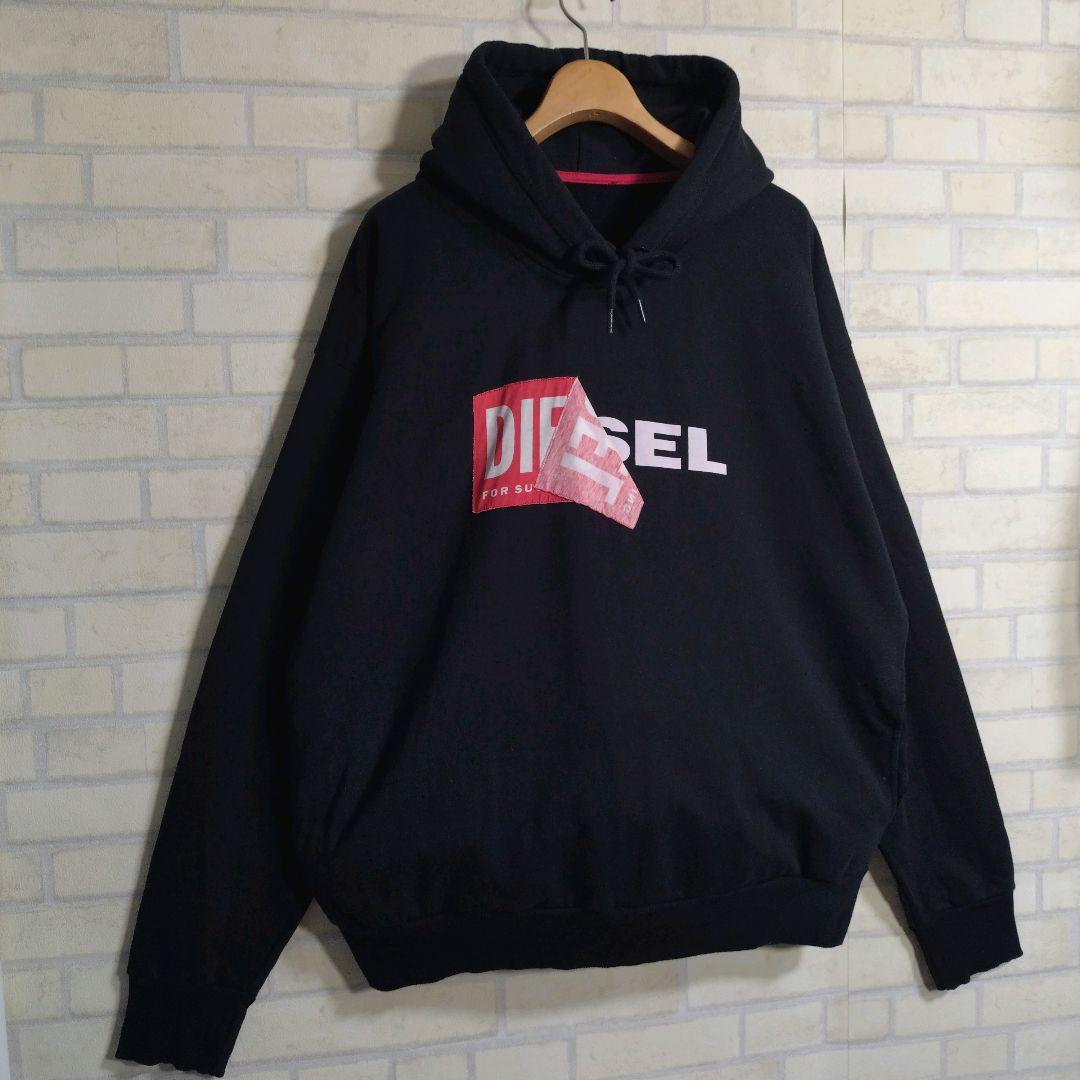 ディーゼル★DIESEL ビッグロゴ プルオーバー パーカー 黒 XL