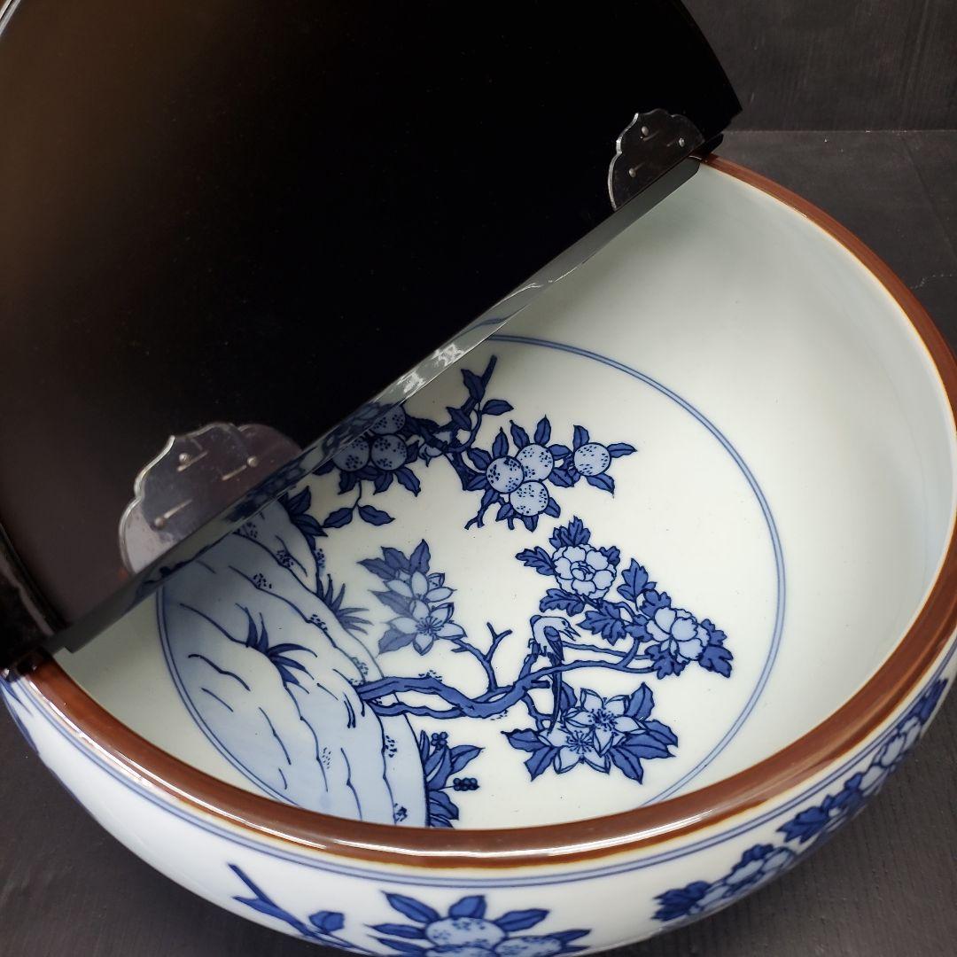 お値下げ　平安 手塚祥堂 染付 四仙花文 平水指 水指 茶道具 35