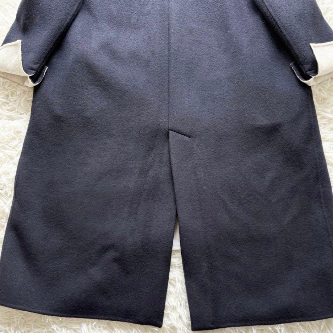 美品✨エンフォルド ウールソフトリバーノーカラーコート ロング 紺M