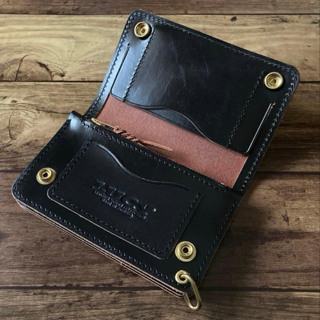 【お札を折らずに収納】ミドルトラッカーウォレット 茶芯ブラック【受注生産】
