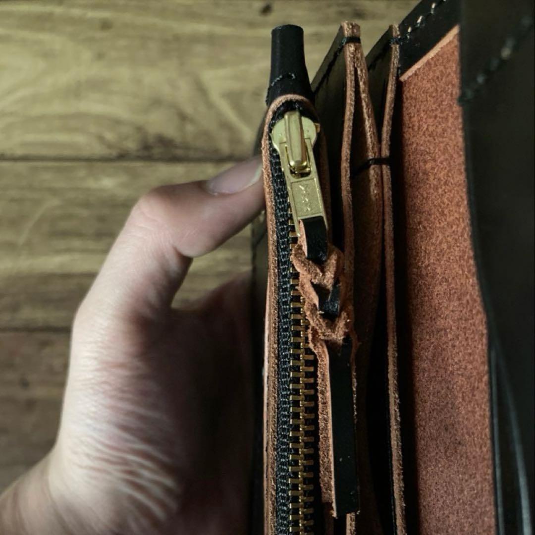 【お札を折らずに収納】ミドルトラッカーウォレット 茶芯ブラック【受注生産】