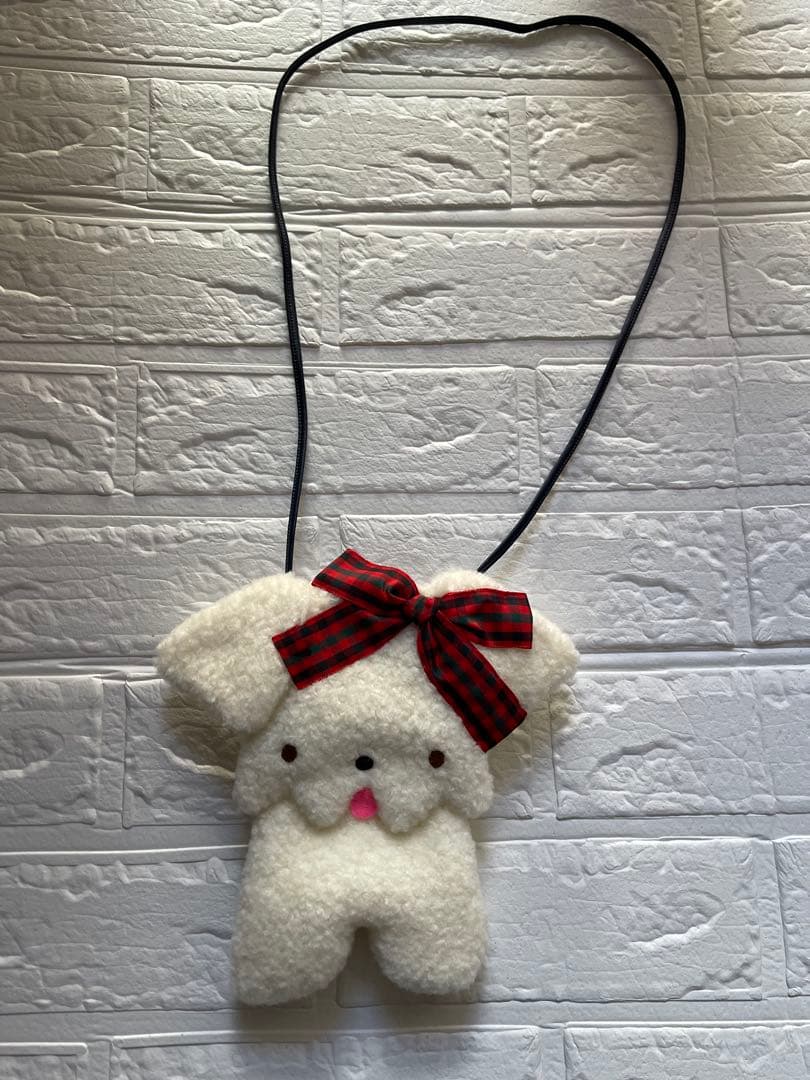 完売❤️ファミリア❤️犬型ポシェット フリース素材 チェックリボン