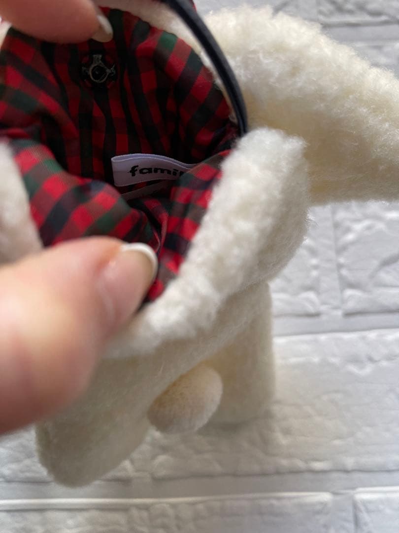 完売❤️ファミリア❤️犬型ポシェット フリース素材 チェックリボン