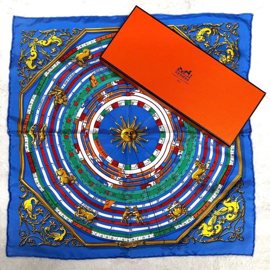 【希少色】エルメス　カレ　プチカレ　40 DIES ET HORE ブルー