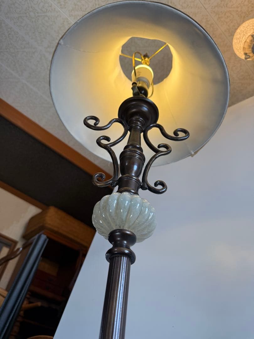 イタリア製 クラシック フロアスタンドランプ 鋳物調×ガラス装飾 151.5cm