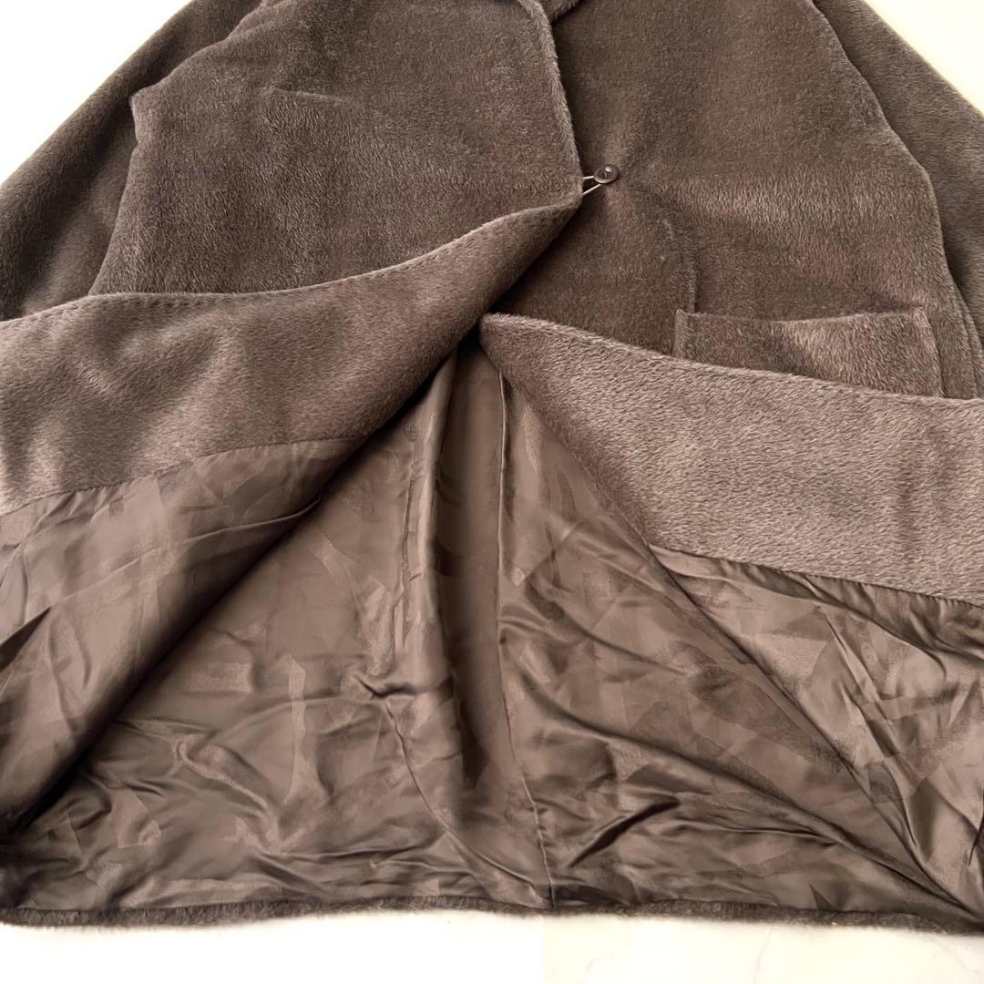 極美品 マックスマーラ アルパカ シャギー 白タグ ロングコート ブラウン 40