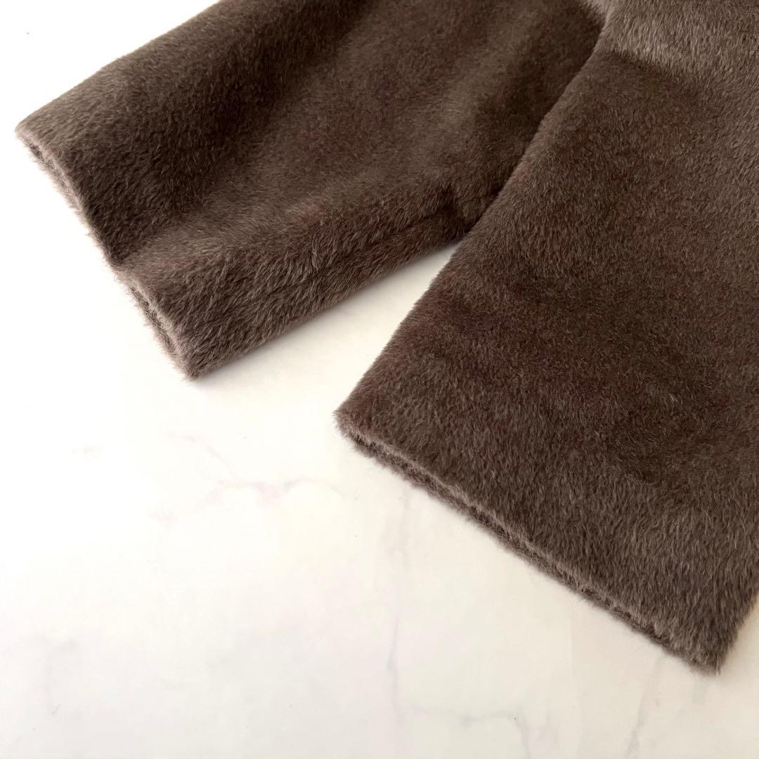 極美品 マックスマーラ アルパカ シャギー 白タグ ロングコート ブラウン 40