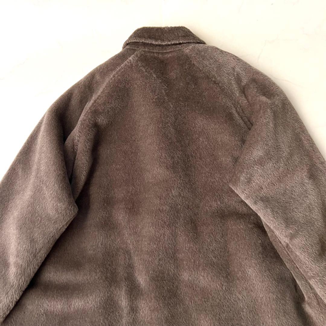 極美品 マックスマーラ アルパカ シャギー 白タグ ロングコート ブラウン 40
