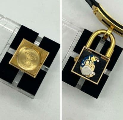 エルメスケリーウォッチ ゴールド 黒文字盤 新品電池 クロコダイルブラックベルト