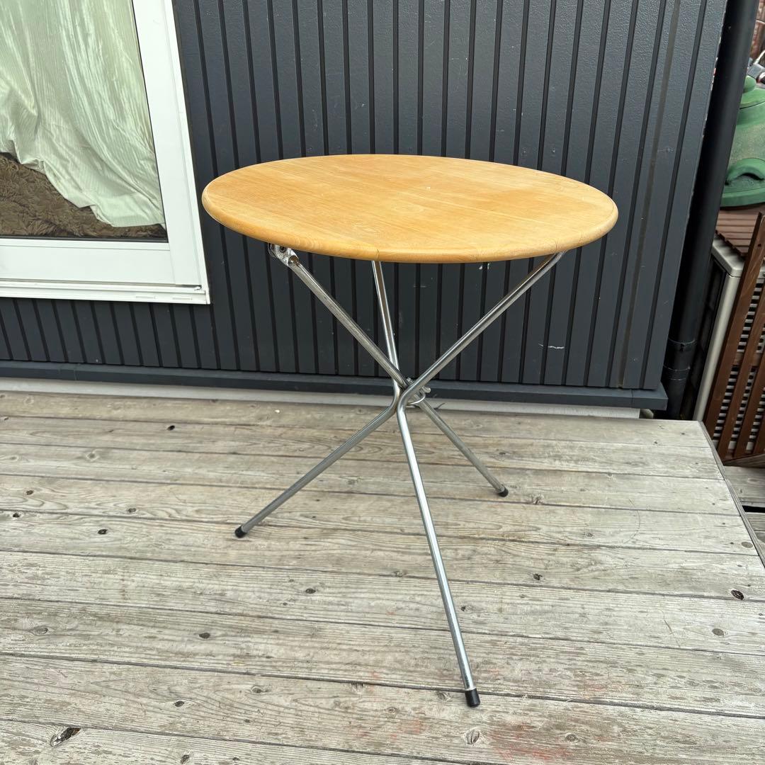 北欧レトロ WINNER 折りたたみ 丸テーブル 木製天板 カフェテーブル