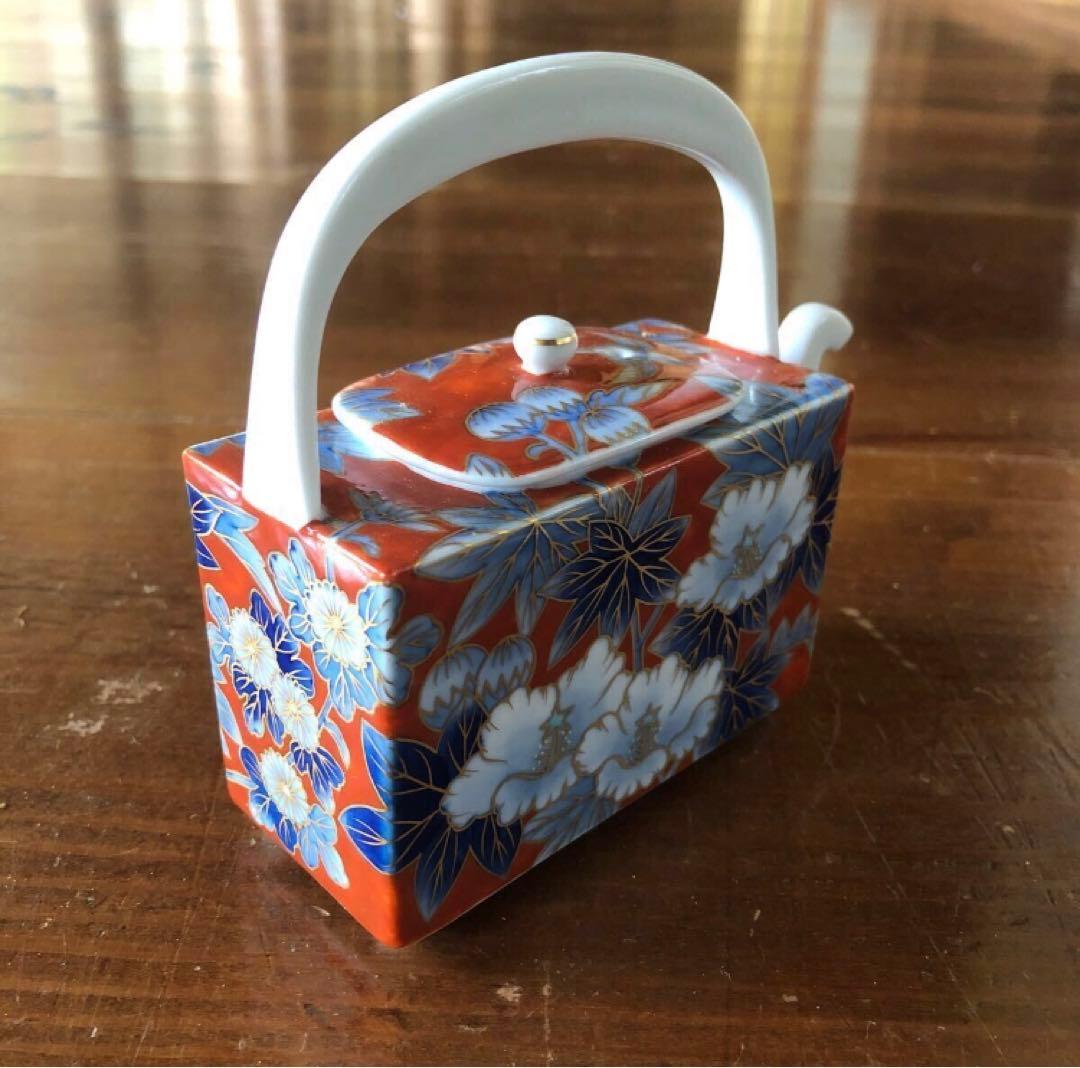 深川製磁 古代牡丹外赤 醤油差し 醤油入れ しょうゆ 書道 水差し オールド深川