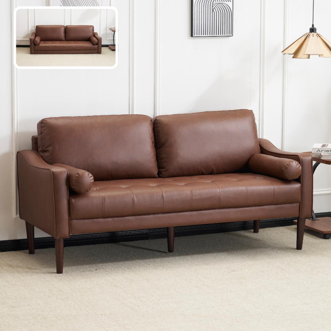 ソファー 3人掛け PUレザー 肘付き クッション付き コンパクト ローソファー