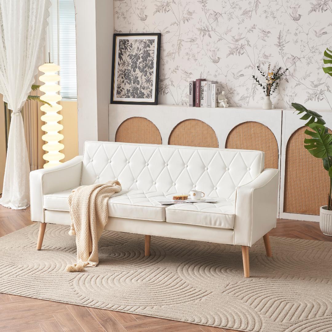 ソファー 3人掛け PUレザー 肘付き クッション付き コンパクト ローソファー