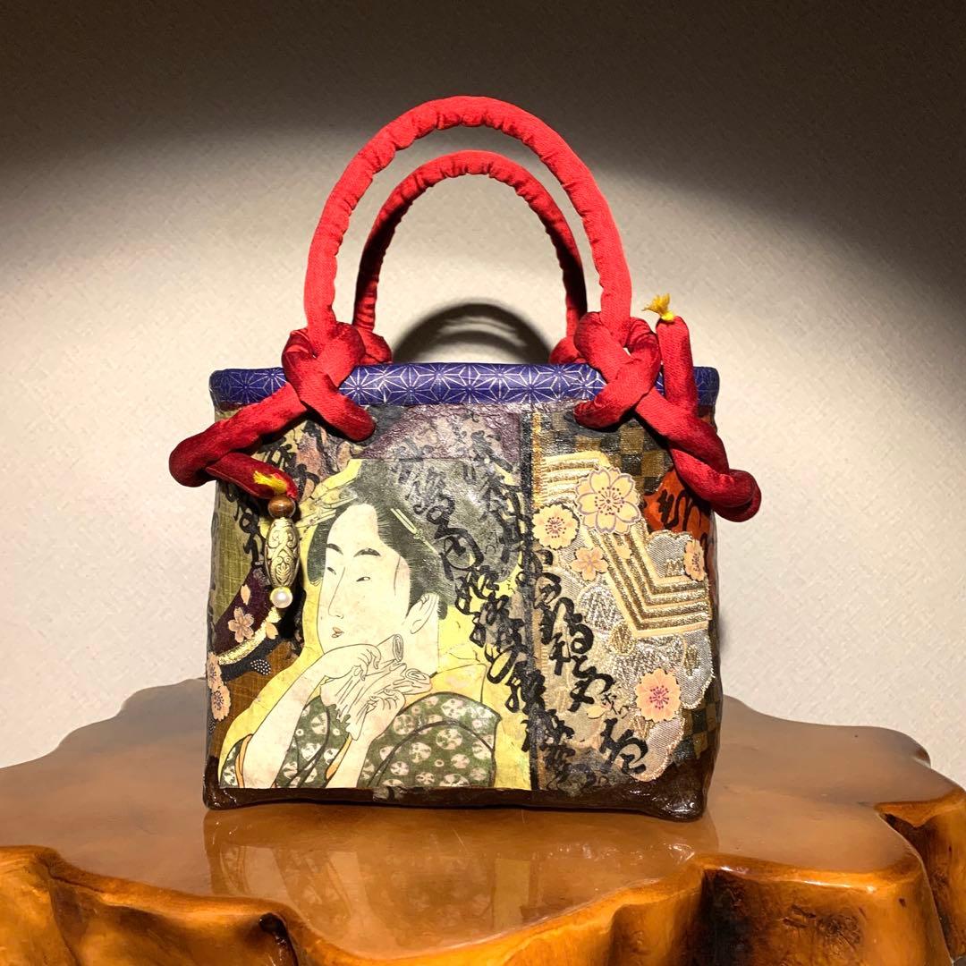 ＊一閑張りバッグ（遊女）柿渋染