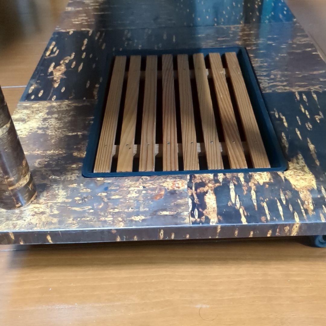 樺細工　キャスター付きポットワゴン　茶道具　飾り棚　ラック　桜　伝統工芸　レトロ