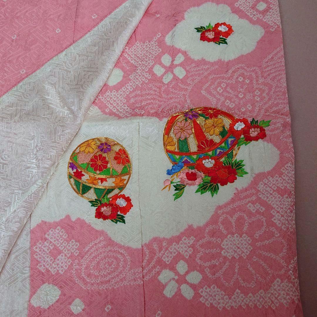 ④七五三 着物 絞り柄 ピンク 7歳