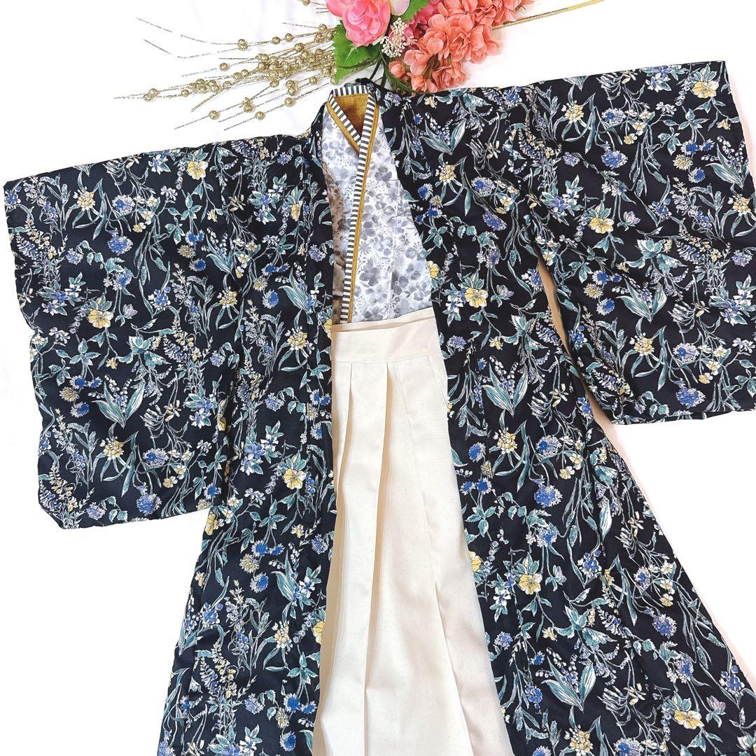 ◯七五三にオススメ◯男の子オシャレ花柄５歳七五三羽織り袴セット110〜120