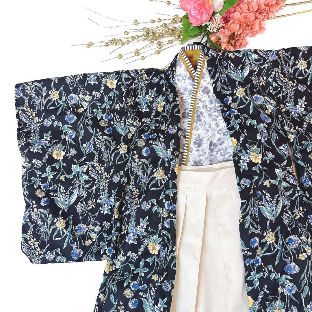 ◯七五三にオススメ◯男の子オシャレ花柄５歳七五三羽織り袴セット110〜120