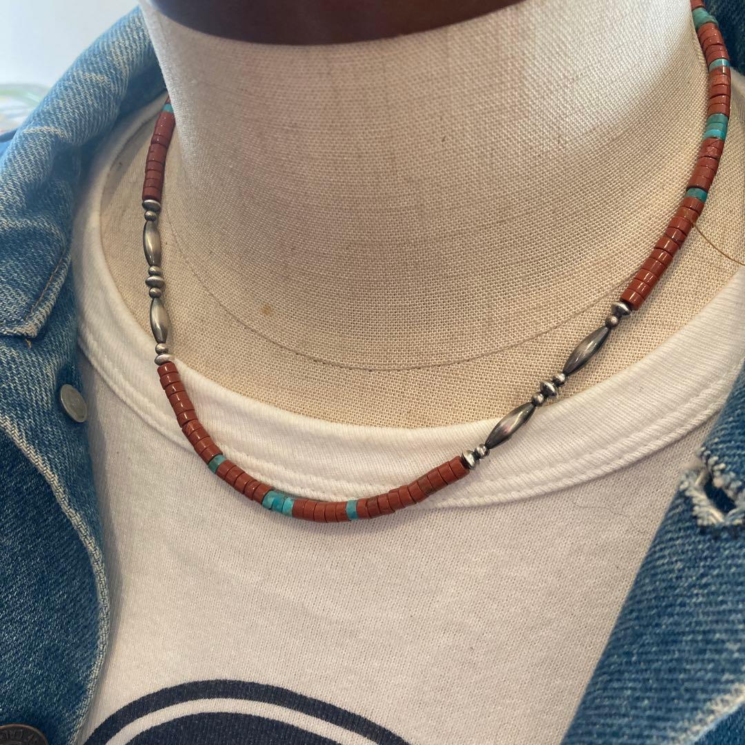 562ジャスパーとターコイズSV925ナバホパールのオリジナルデザインネックレス