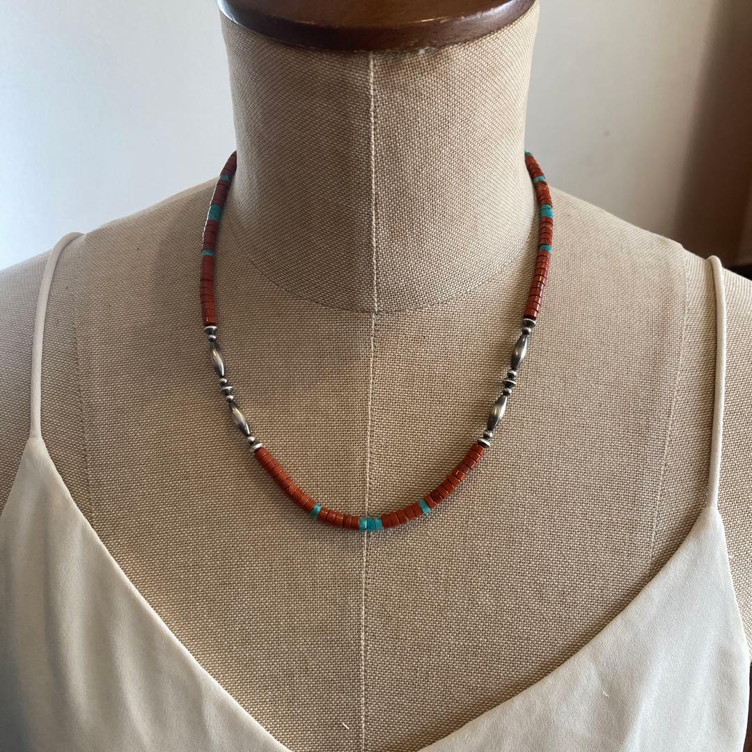 562ジャスパーとターコイズSV925ナバホパールのオリジナルデザインネックレス