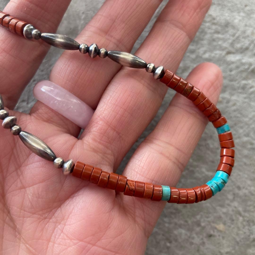 562ジャスパーとターコイズSV925ナバホパールのオリジナルデザインネックレス