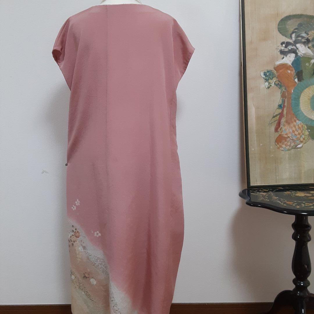 お値下げ……リメイク着物ロングワンピース正絹Ｌボレロ付き