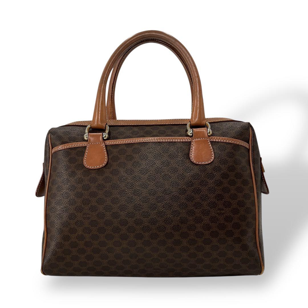 オールド　セリーヌ　ミニボストン　マカダム柄　トリオンフ　ハンドバッグ　ブラウン