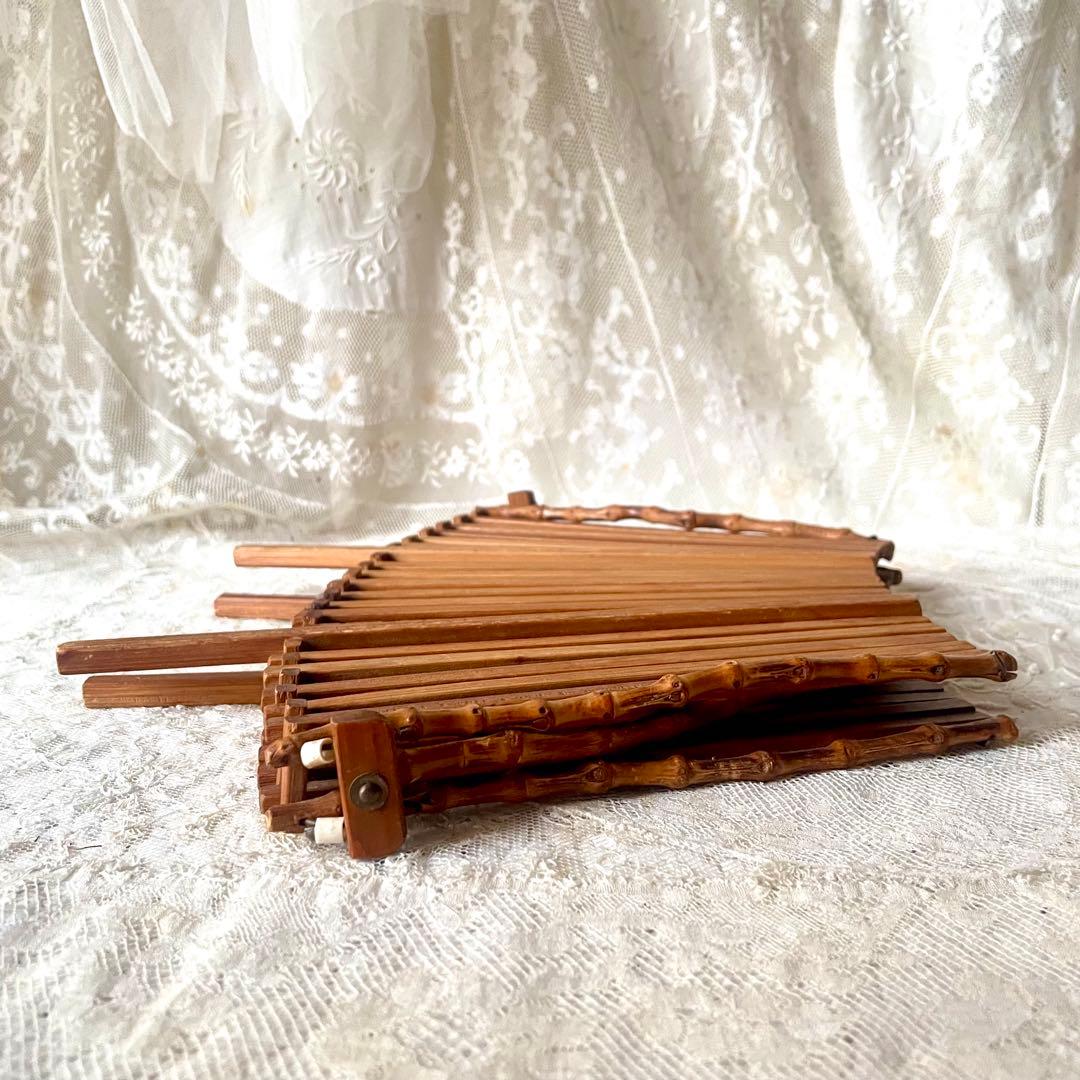 折り畳み式バンブーバスケット　パニエ　竹　北欧ヴィンテージ　デンマークかごカゴ籠