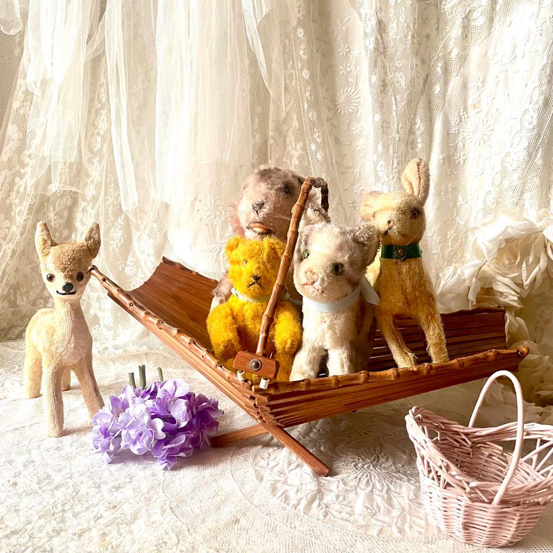 折り畳み式バンブーバスケット　パニエ　竹　北欧ヴィンテージ　デンマークかごカゴ籠