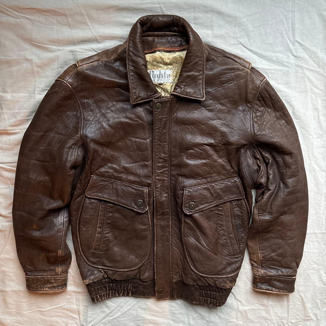 【90s】hants A-2 フライトジャケット レザー 本革 裏地 地図