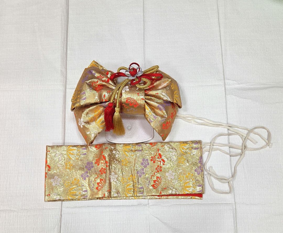 七五三 7歳 120cm ポリエステル 赤 つくり帯　髪飾り