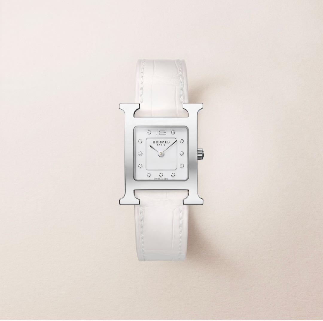 Hウォッチ ミニ ベルト Hermes エルメス 時計 腕時計 アリゲーター 白