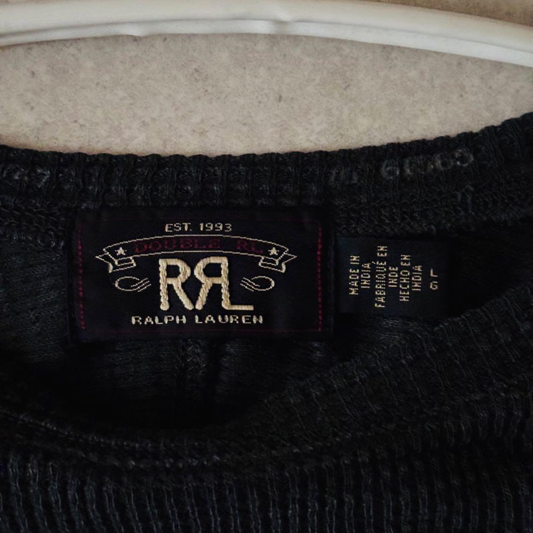 極美品 定価2,3万 RRL クルーネック長袖ワッフル L 黒系 スミクロ