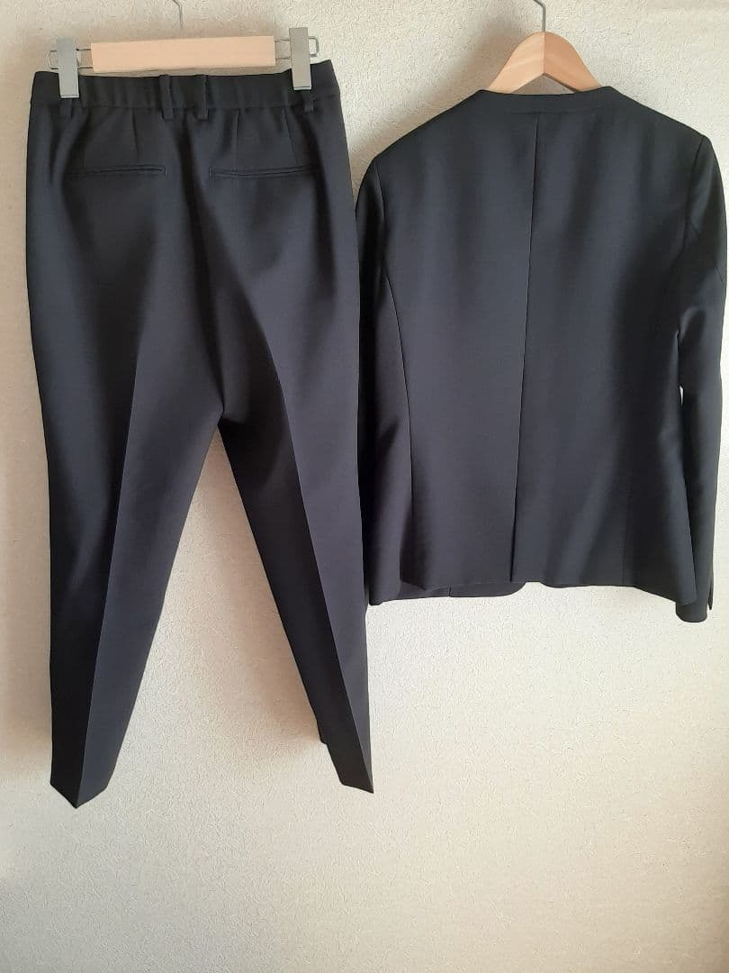 PLST プレミアムオックスカラーレスジャケット&テーパードパンツ黒セットアップ