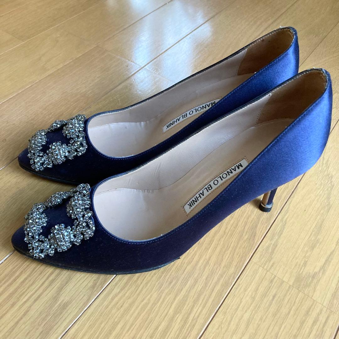 MANOLO BLAHNIK ネイビー サテン　36.5