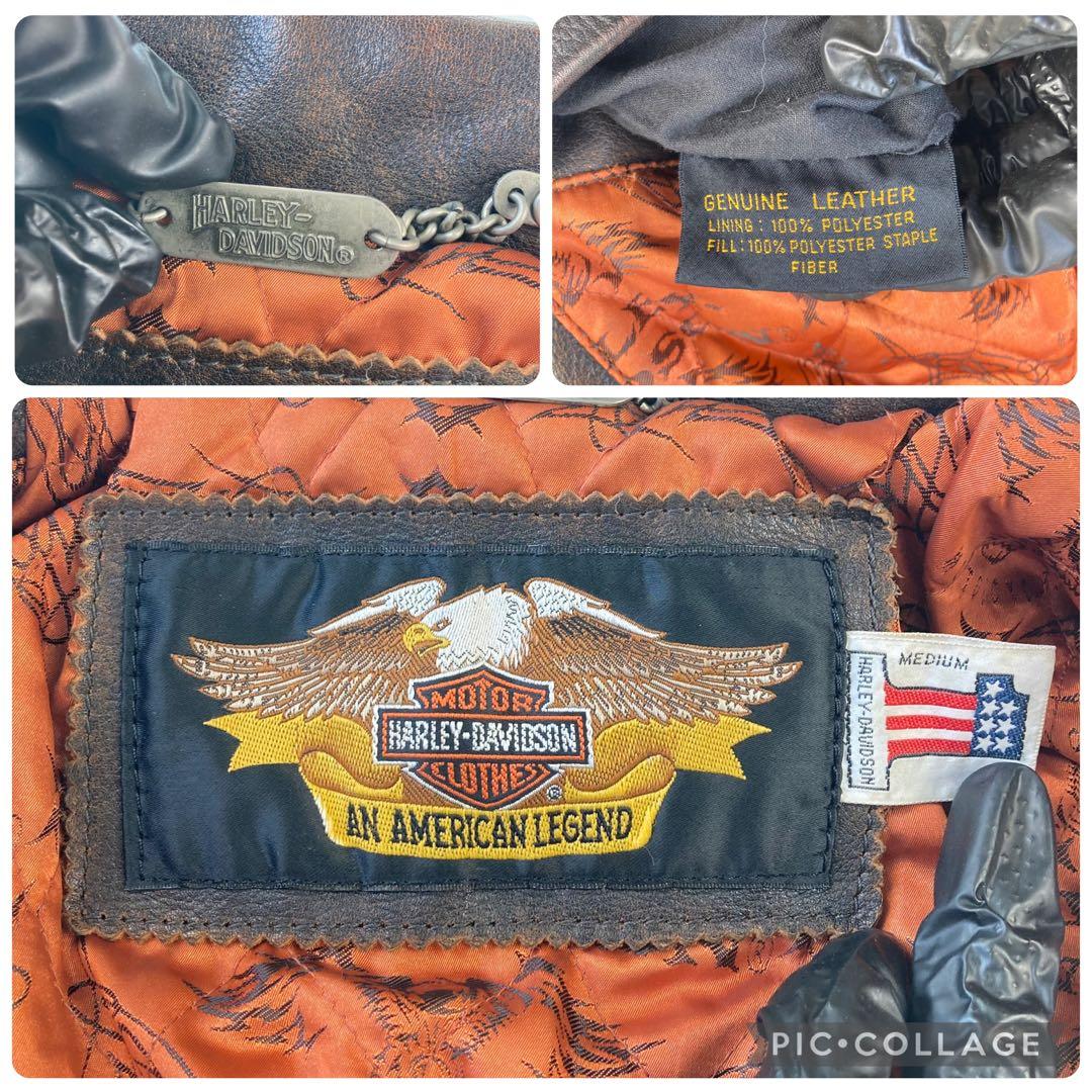 美品 ハーレーダビッドソン シングル ライダース レザージャケット エンボス加工