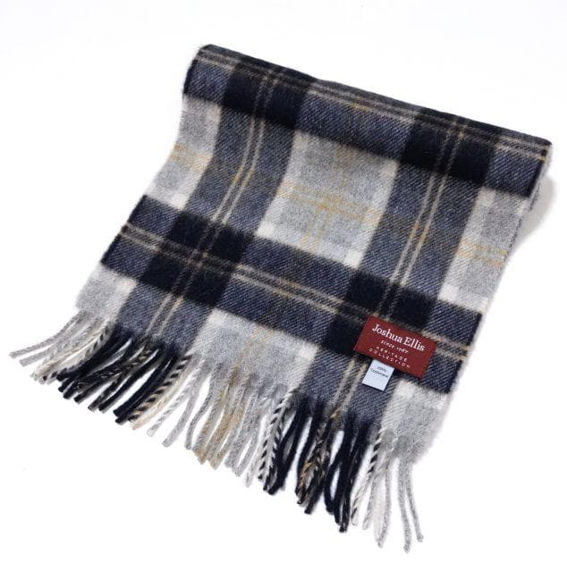 極美品★ジョシュアエリス★マフラー カシミヤ100 チェック グレー ネイビー