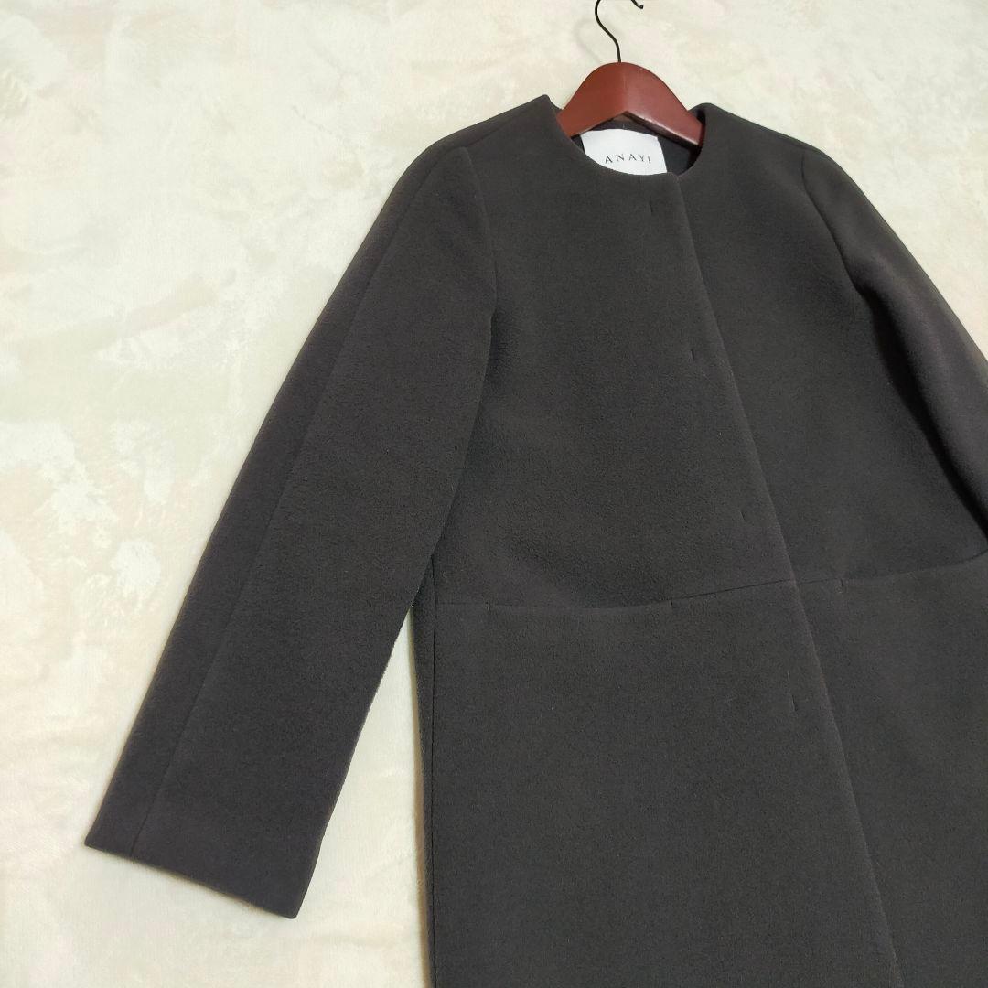 現行タグ　ANAYI　カシミヤ混　ダブルビーバークルーコート　38サイズ