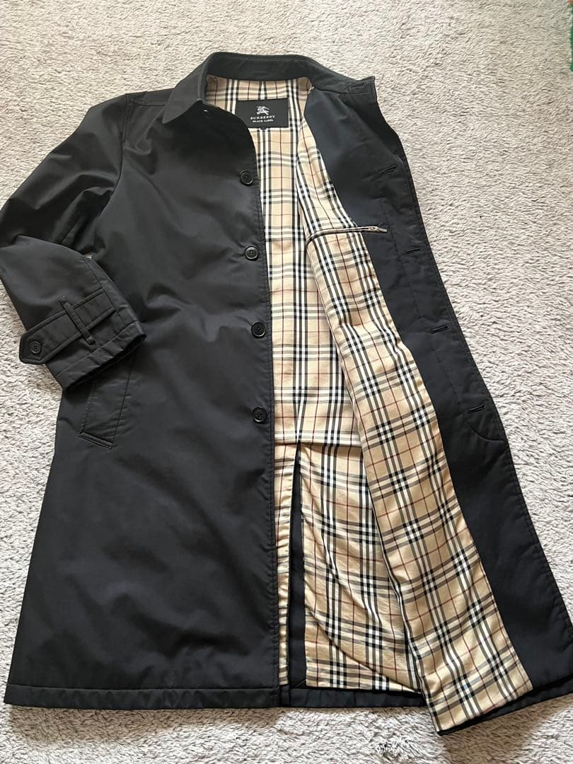 バーバリー ブラックレーベル ステンカラーコート ノバチェック 黒L