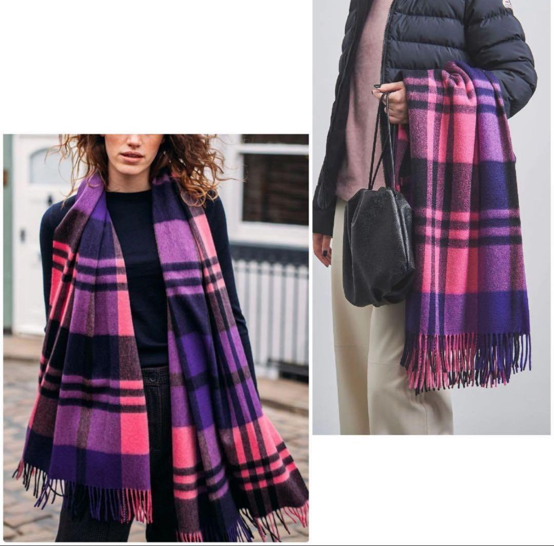 美品　ジョシュアエリス　大判　ストール　マフラー　カシミヤ　ピンク　チェック