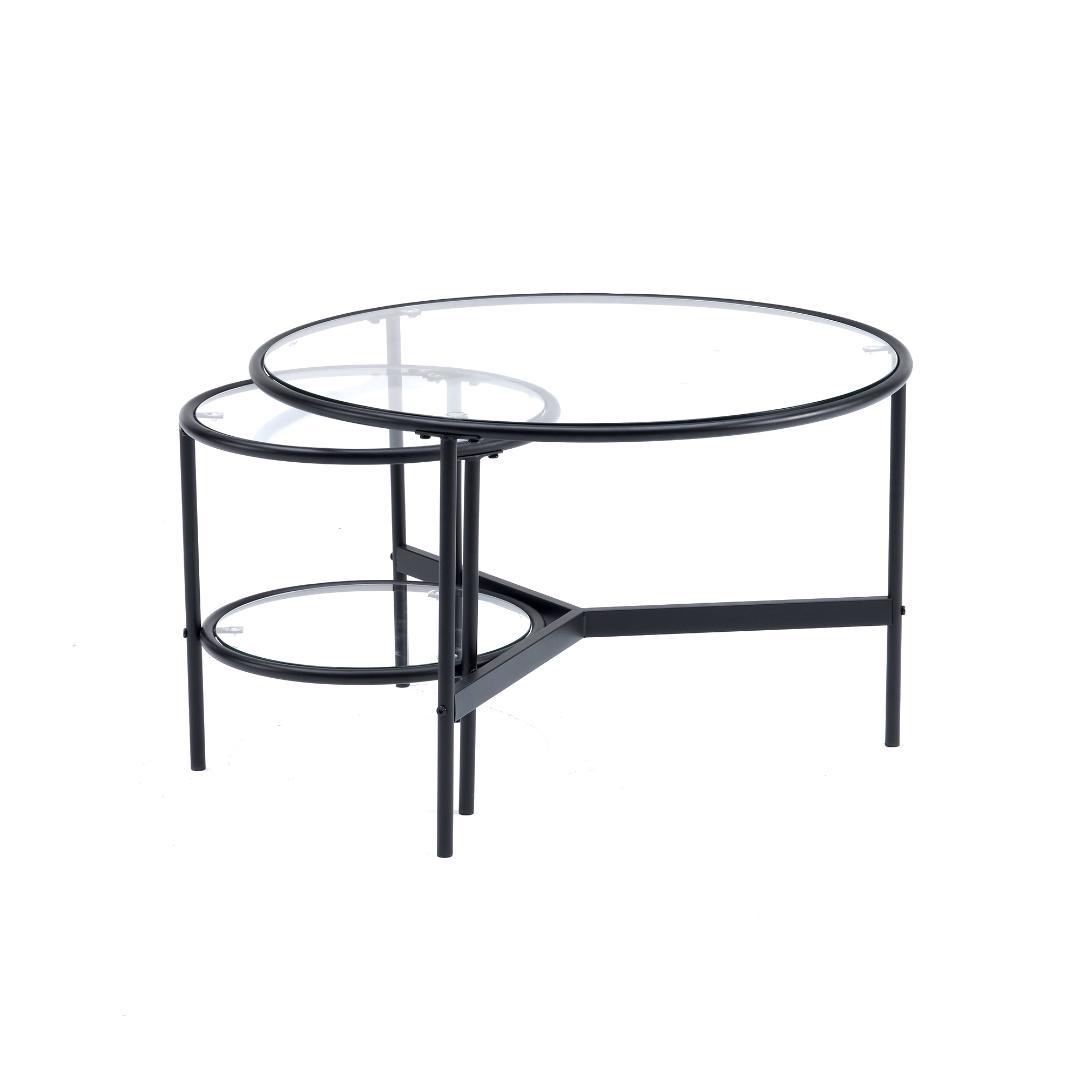 【ブラック】 丸型センターテーブル2点セット 直径70/40cm カフェテーブル
