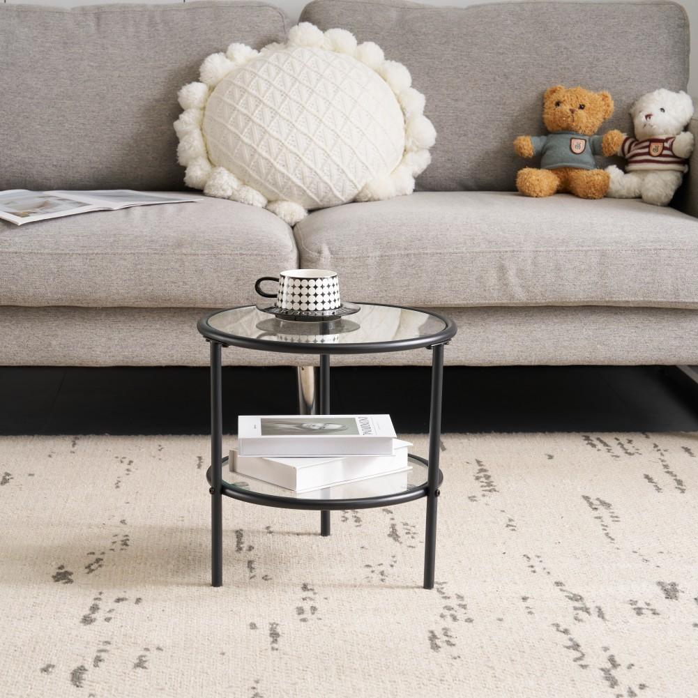 【ブラック】 丸型センターテーブル2点セット 直径70/40cm カフェテーブル