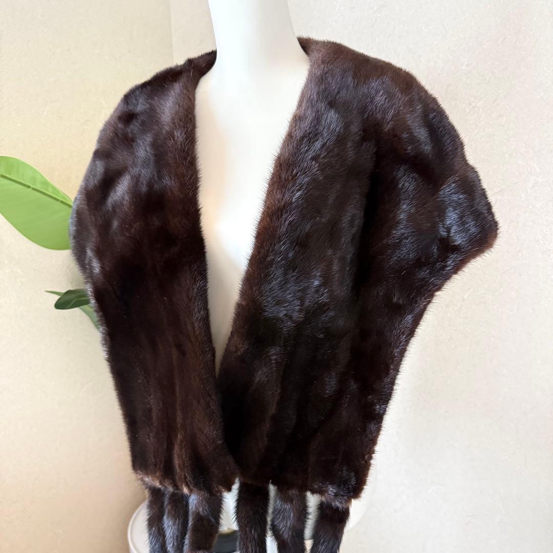 美品★EMBA ブラックグラマミンク ショール ストール 本毛皮 毛並み◎艶◎